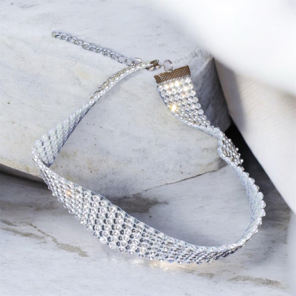 Elegant Silver Crystal Choker Necklace